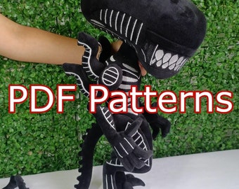 Alien Xenomorph plushie Sewing pattern PDF Gif Cute plushie