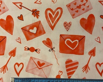 Love Letter Cotton Fabric, Little Johnny Collection. Valentine’s Day Fabric