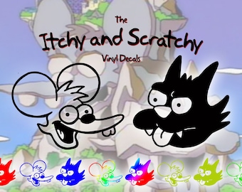 The Itchy and Scratchy Vinyl Stickers/Simpsons Sticker/Vinyl Decal/Skateboard Sticker/laptop sticker/The Simpsons/ Itchy and Scratchy show