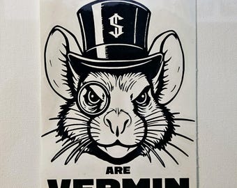 Billionaires are Vermin decal. the rat face of fascists. anti fascist, anti maga, anti Billionaire, anti CEO. vinyl decal. 8x5 inches.