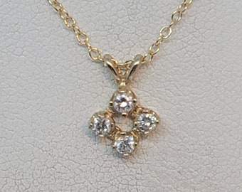 Four Diamond Solid 14k Gold Cluster Pendant Made To Order, two colors and Chain options.