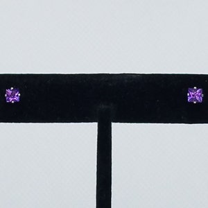 Amethyst Princess Sterling Silver Stud Earrings, 0.45 carat, 4mm, February Birthstone