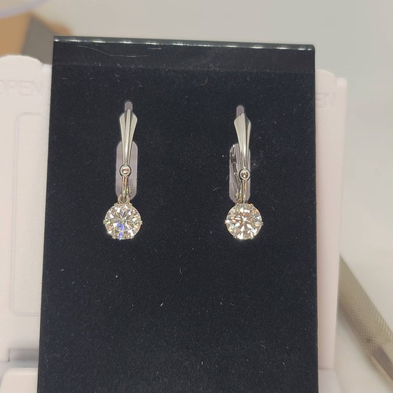Moissanite Sterling Silver Dangle Earrings, Hearts and Arrows, 1.92ct