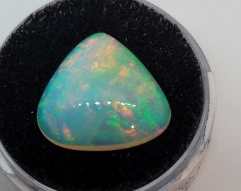 LOOSE GEMSTONE- Big Triangle Cut Natural Ethiopian Opal, 6.42ct, 17x16mm, polished cabochon, large opal gem, massive Play of Color