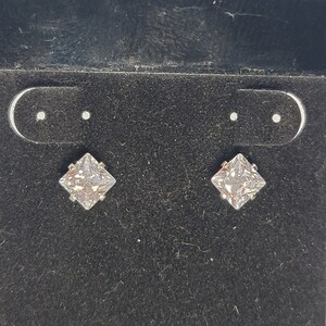 Cubic Zirconia Princess Cut Sterling Silver Stud Earrings, 3.8ct, 7mm