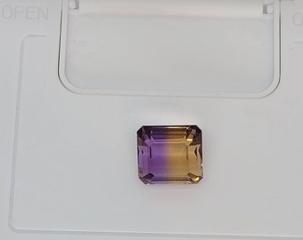 LOOSE GEMSTONE- Natural Ametrine Rectangle Cut, 50/50 Color Split, Nearly Square Step Cut, Deep Color, 9 carats, 12.10x11.15x8.20mm