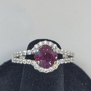 Dark Lab Alexandrite Cushion in CZ Accented Sterling Silver Cocktail Ring, Rhodium Plated, Size 9 only, 7mm,