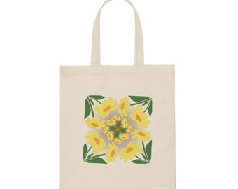 Retro 70's Style Flower Pattern, Psychedelic Canvas Tote Bag