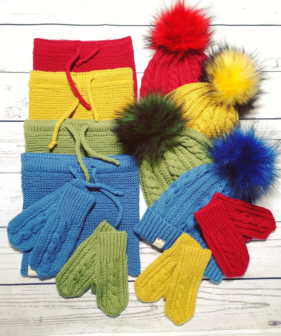Merino wool handmade hat snood and gloves sets for boy or girl Etsy