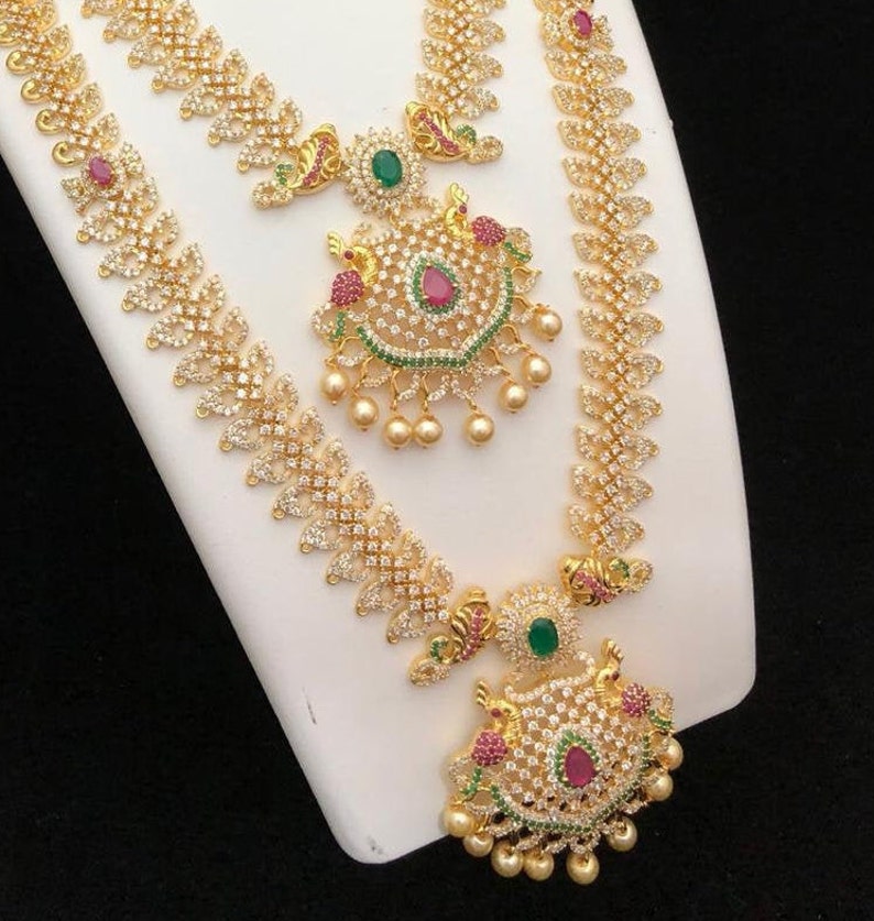 bollywood style 18k gold plated cz ad bridal wedding jewellery jewelry chain matt finish necklace earrings