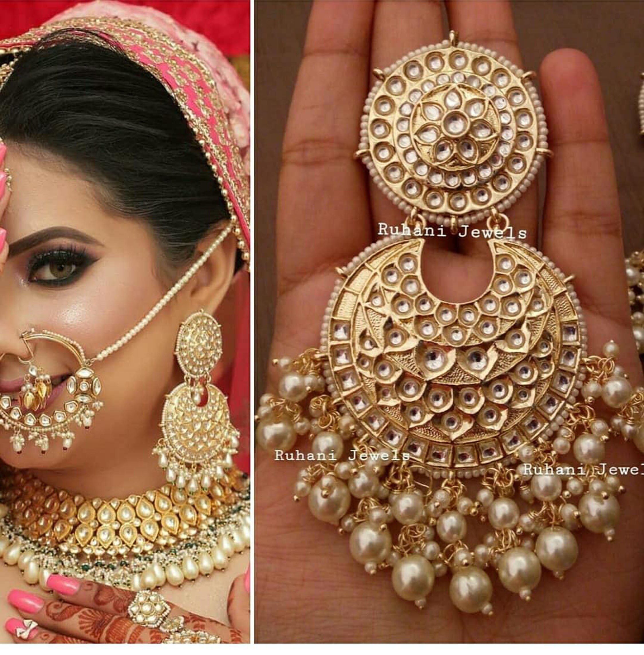 Buy Indian Jewelry/gold Indian Earrings Tikka Set/indian Sea  Green,pink,gajjri , Blue Chand Balli Earrings Chehra Jewellery Online in  India - Etsy