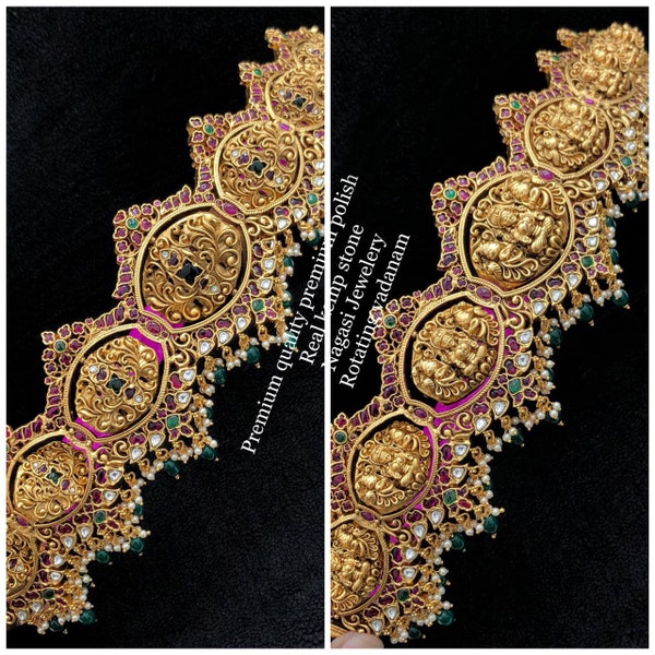 Matte Finish Nagasi Work Vaddanam Waist Belt Kamarpatta Indian Waist Belt Temple Jewelry South Indian Wedding Jewelry Dance Jewelry set