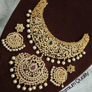 Bollywood Style CZ High Gold Plated Handmade Bridal Indian Traditional Jewelry Set
