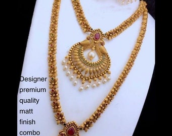 Indian Exclusive wedding jewelry Necklace set Gold plated Traditional Indian jewellery Gold plated ethnic bridal jewellery earrings