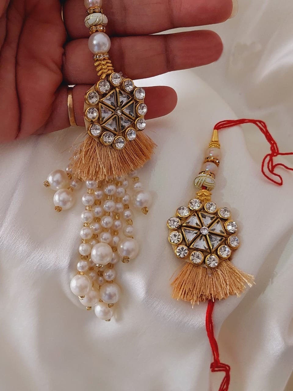 Kundan Pearl Bhaiya Bhabhi Rakhi Set Handmade Rakshabandhan