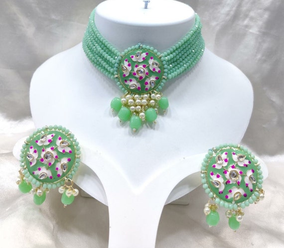 Indian Bollywood Style Hot Pink Enameled Pearl Jhumka Earrings Girls Jewelry  Set