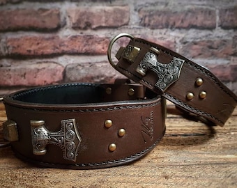 Leather collar "Thor" (brown) / Collar / Dog collar / Collar / Dogcollar / Collar / Dog / Odin / Leather / Thor's hammer