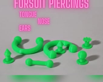 Piercings Packs Nose Tongue and Ears for fursuit/furry/cosplay