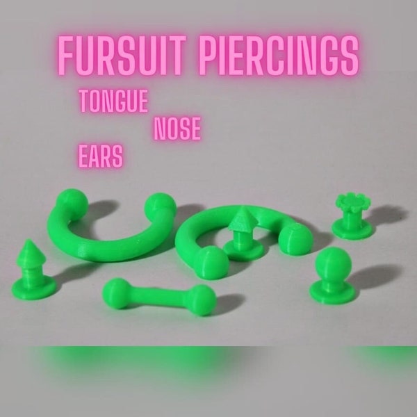 Piercings Packs Nose Tongue and Ears for fursuit/furry/cosplay