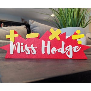 Math Operations Name Sign 3D Printed Name Plate Math Teacher Gift Math Gift Math Classroom Decor Professor Gift Personalized Name Sign