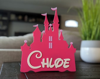 Placa de porta com nome do castelo da princesa Placa de nome impressa em 3D Placa de princesa Decoração de castelo de princesa