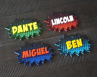 Comic Book Tough Bag Tag Personalized Comic Book Bag Tag Custom Comic Book Keychain Comic Book Backpack Tag Personalized Comic Book Keychain