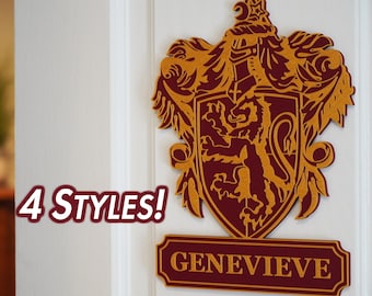 Wizard House Door Sign Personalized Door Hanger Decor for Kid Rooms Bedroom Door Sign Wizarding House Badger Raven Lion Snake