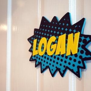 Comic Book Door Sign Personalized Name Sign Super Hero Sign Last Name Sign Kids Room Sign Comic Book Gift