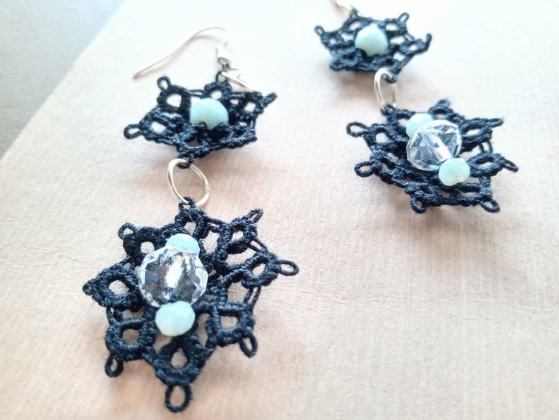 black post shabby chic and tatting earrings xmas gifts for her Christmas eve gift Ethnic Geometric and black jewels black lace