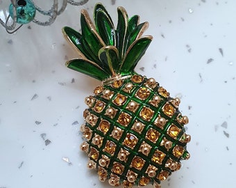 Geno Pin Rhinestone Pineapple Pin Gold Pineapple Vintage Rhinestone Pineapple Brooch Geno Ltd Brooch Pave Rhinestone Fruit Brooch