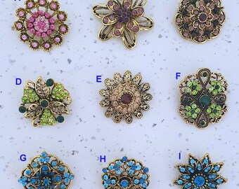 Mixed Vintage Rhinestone Brooch - 9 designs and jewellery pouch