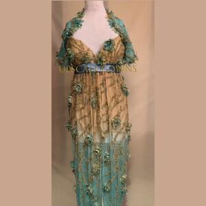 Golden Blue Ombre  Empire  Waistline  Evening Couture Dress  With Matching Shrug