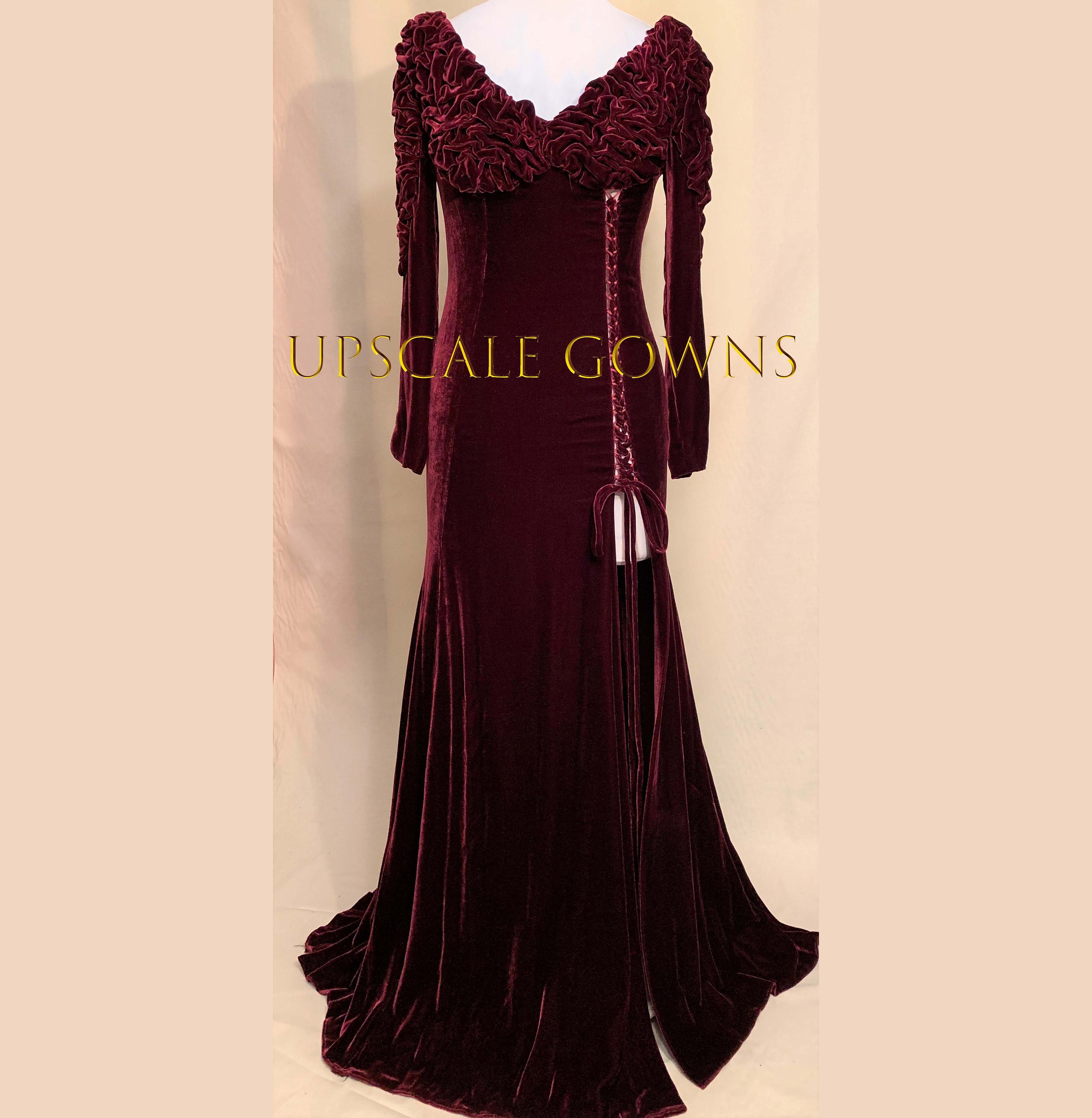 Wine Red Evening Gown With Lace up on the Left Seam and Hand Draped ...