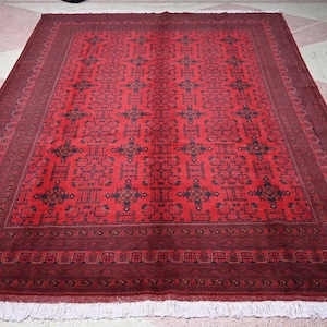 10x13, Large Handmade rug, 13.0 x 10.0 Ft, Beautiful Red Handmade Afghan Rug 10x13 Ft, Afghan Turkoman rug, Large Area rug, Living room rug