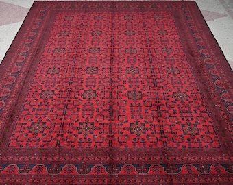 Tappeto grande, 13,3 x 9,10 piedi, tappeto fatto a mano, tappeto turkmeno Khal Muhammadi Khamyab, tappeto Bukhara, tappeto da soggiorno, tappeto, tappeto orientale 10x13