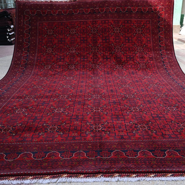 10x13, Large Oriental rug, 13.0 x 9.9 Ft, Beautiful Handmade Afghan Turkoman Rug, Afghan Carpet, Living Room 100% Wool Area rug, Large rug