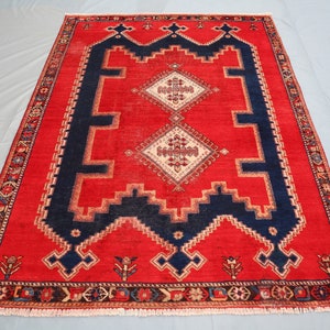 1950s Afghan area Rug 4&#39;7x6&#39;4 ft, Antique Tribal Handmade Wool Rug, Turkmen Bukhara Caucasian Rug, Vintage 5x7 Area rug Living Room Carpet