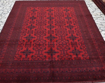 11.3 x 8.3 Ft, Gorgeous Handmade Afghan Traditional 100% Wool, Khall Mohammdi Khamyab, Stunning Area Rug, Bukhara Rug , Living room area rug