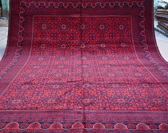 10x13, Stor afghansk matta, 13.0 x 9.10 fot, Handgjord matta, 100 % ull turkmensk, Bukhara-matta, Vardagsrumsmatta, Area matta, Orientalisk matta, Tribal matta