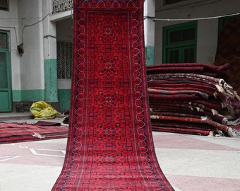 20 Ft, Long Runner Rug, 19.5 x 2.8 Ft, Extra Long Afghan Runner, High Quality Wool Handmade Turkoman Runner, Hallway Bokhara Oriental Runner