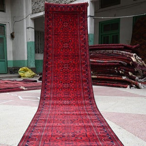 20 Ft, Long Runner Rug, 19.5 x 2.8 Ft, Extra Long Afghan Runner, High Quality Wool Handmade Turkoman Runner, Hallway Bokhara Oriental Runner