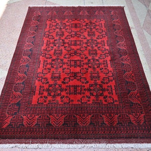 Tappeto Bokhara, 7,0 x 5,0 piedi, tappeto turkmeno afgano di alta qualità fatto a mano, tappeto orientale Bukhara Design annodato a mano, soggiorno, tappeto turkmeno