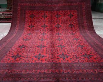 Tappeto afgano grande 10x13, 13,0 x 9,10 piedi, tappeto rosso Khamyab afgano fatto a mano di alta qualità, tappeto tribale turkmeno, soggiorno, tappeto afgano