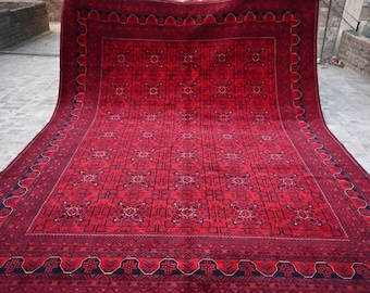 Grande tappeto afgano, 13,2 x 9,10 piedi, tappeto fatto a mano, tappeto Khamyab, tappeto turcomanno, tappeto Bukhara, tappeto da soggiorno, tappeto grande, tappeto orientale 10x13