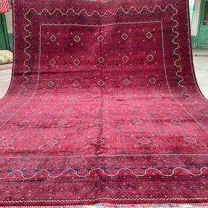 CUSTOM SIZE, High Quality Handmade Afghan Khal Muhammadi Khamyab large red area rug, Turkmen Tribal carpet, Living room, Afghan rug,Oriental