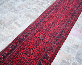 13 Ft, Long Runner Rug, Best Quality Turkmen Khamyab Khal Mohammdi, Bukhara Runner, Afghan Handmade Wool, Oriental Hallway runner 13.0 x 2.9