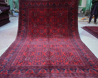 10.0 x 6.6 Ft, Top Quality, Afghan Rug 7x10, Gorgeous Hand Knotted Turkmen Bukhara Living room Large Area rug, Oriental Rug,Bokhara rug 10x7