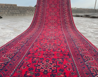 17 Ft Long Runner Rug, Best Quality Turkmen Khamyab Khal Mohammdi, Bukhara Runner, Afghan Handmade Wool Oriental, Hallway runner16.7 x 2.8