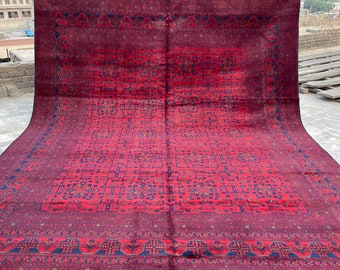 Grande tappeto afghano Bukhara, misura personalizzata, tappeto tribale Bukhara di alta qualità, tappeto da ufficio, tappeto Khamyab turkmeno annodato a mano in 100% lana, tappeto da soggiorno