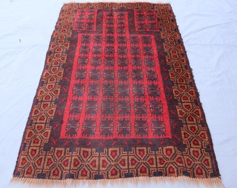 2'9x4'4 Antique Prayer Rug, Afghan Hand Knotted Low Pile Wool Area Rug, Turkmen Tribal Prayer Rug, Oriental Vintage Rug Muslim Prayer Carpet